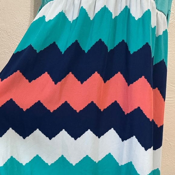 Chevron Pattern Maxi Dress - Teal, Coral, Navy - Picture 6 of 11